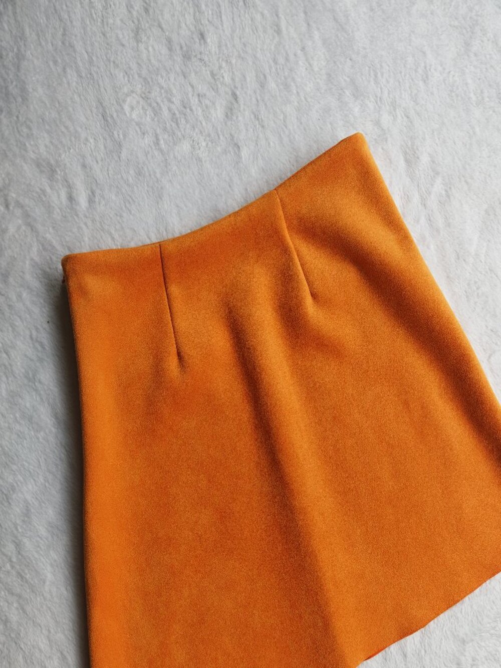 ZARA Orange A-Line Mini Skirt S Suede Look High Waist Retro Chic Fall Outfit - Picture 7 of 10